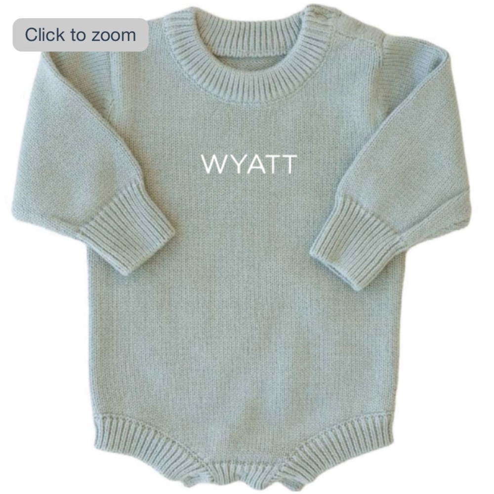 Caden Lane Personalized Printed Knit Sweater Bubble | Smoke color | name Wyatt
